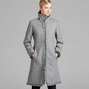DKNY Pale Gray Wool Ruffle Coat